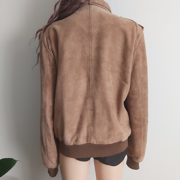 Members Only by Europe Craft suede leather bomber jacket camel tan unisex - Picture 10 of 16